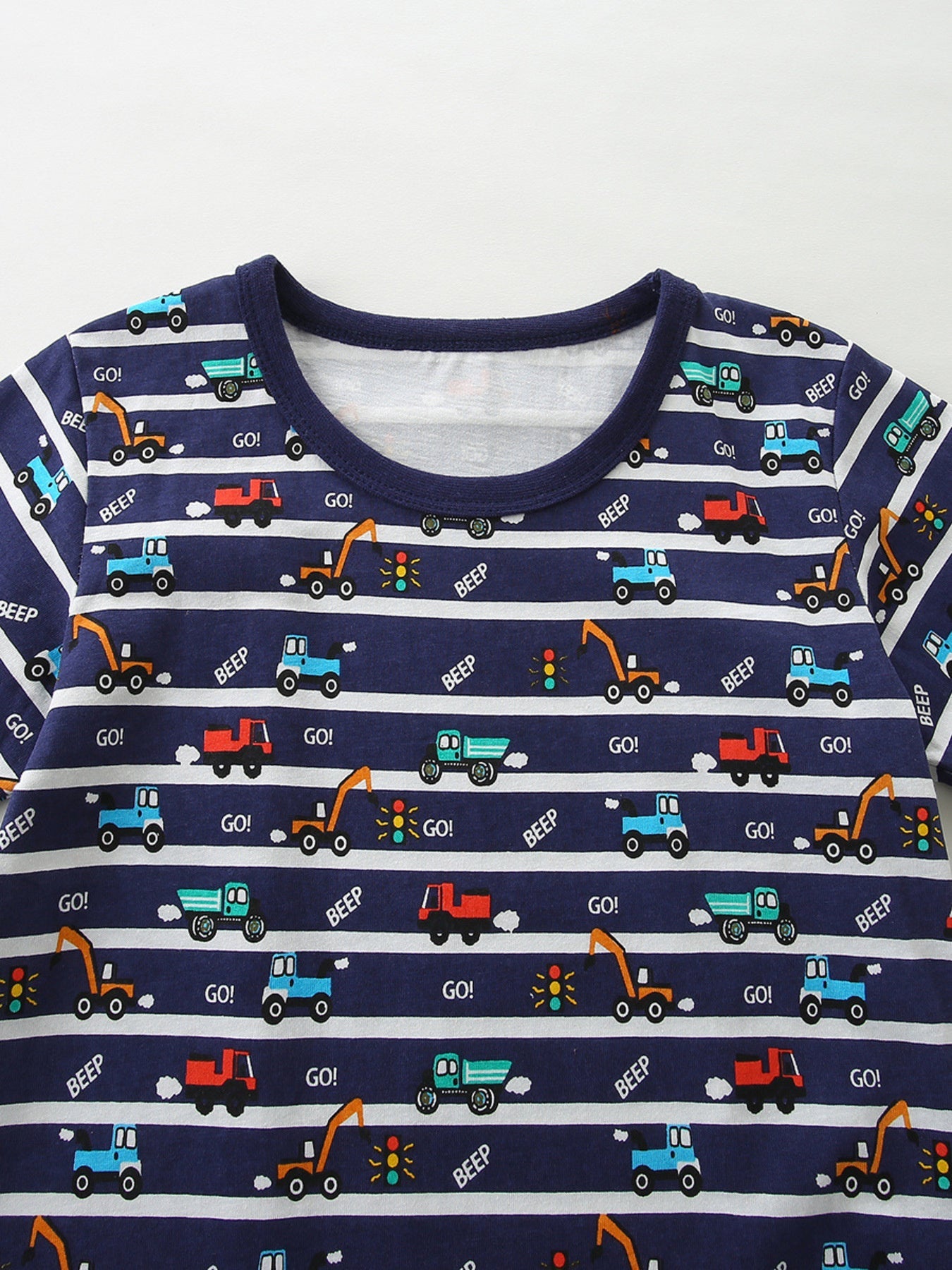 Children's Vehicle Print Striped Tee & Shorts Set