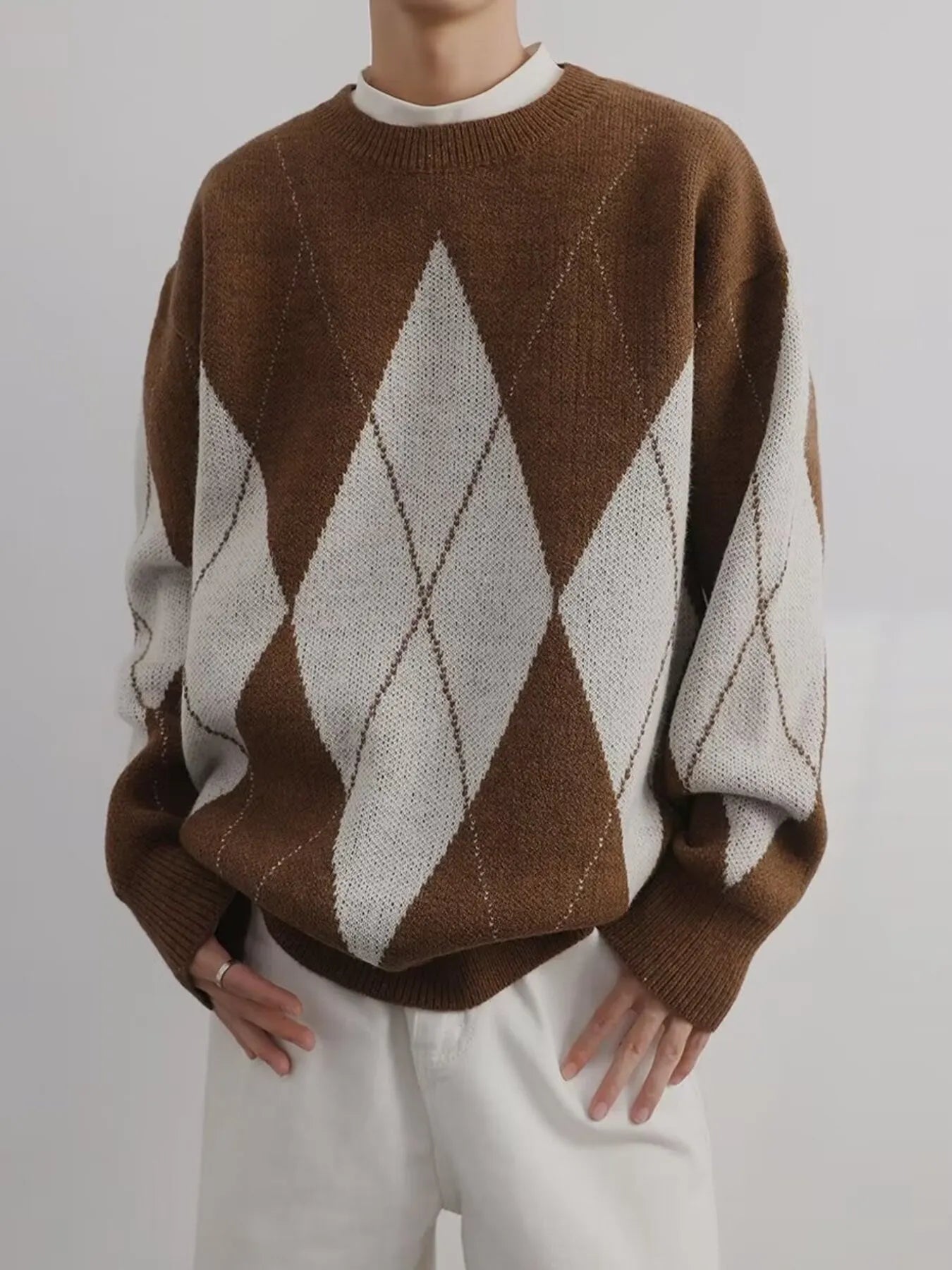 Men's Argyle Pattern Oversized Sweater