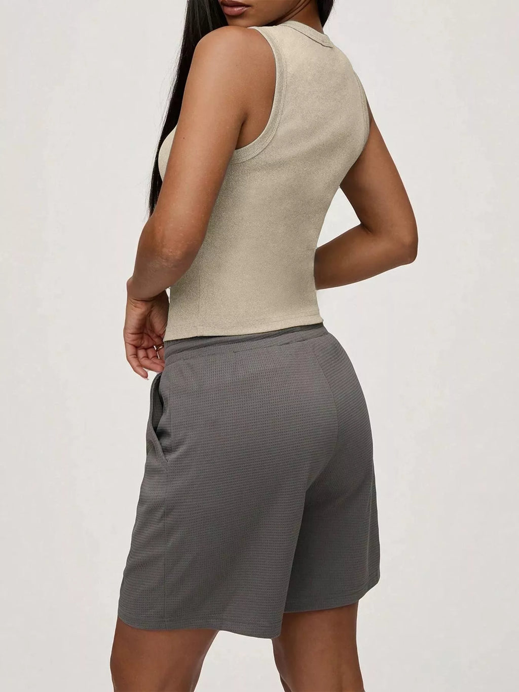 Ribbed Button-Front Sleeveless Tank