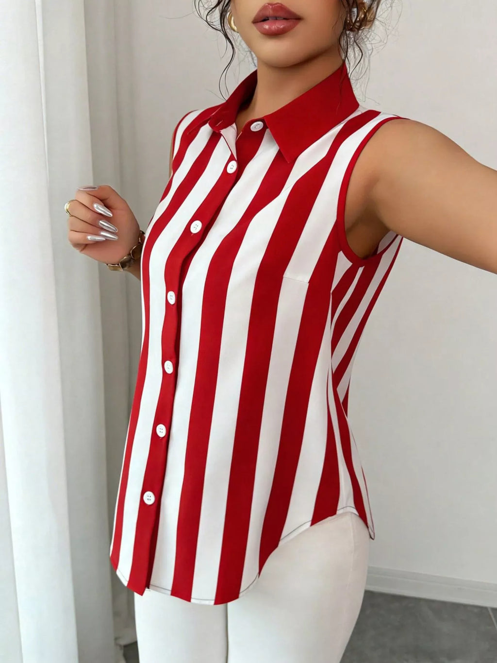 Button Up Sleeveless Shirt