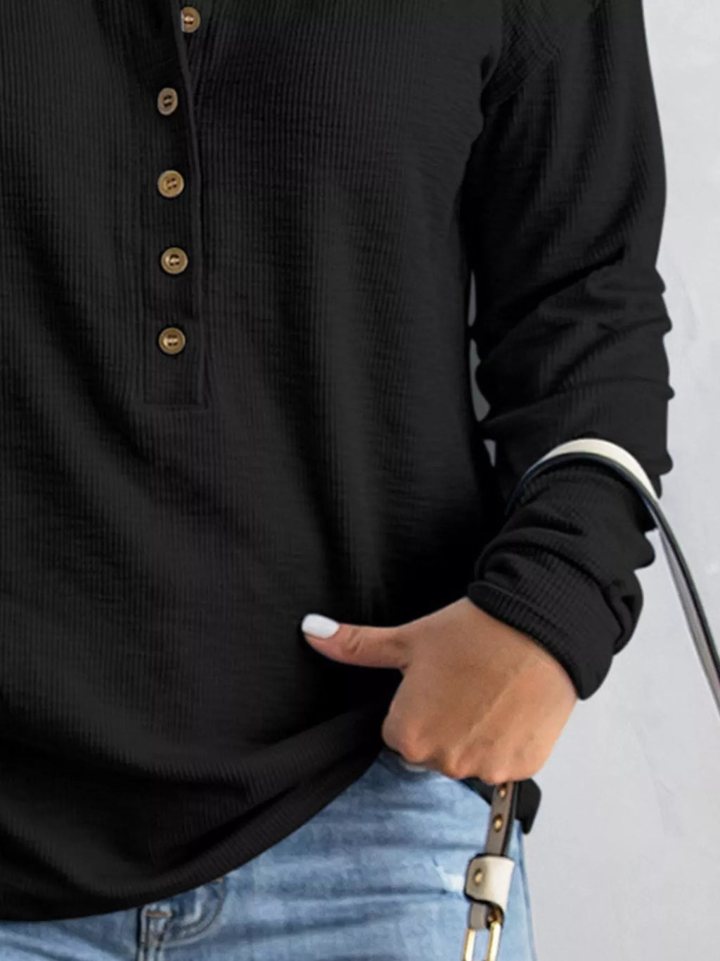 Full Size Button Detail Long Sleeve Top Plus Size