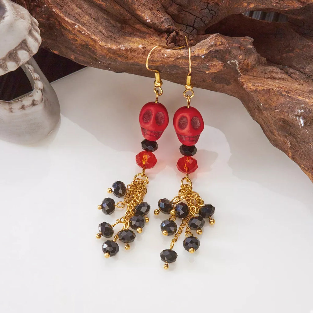 Halloween Skull Beaded Drop Earrings