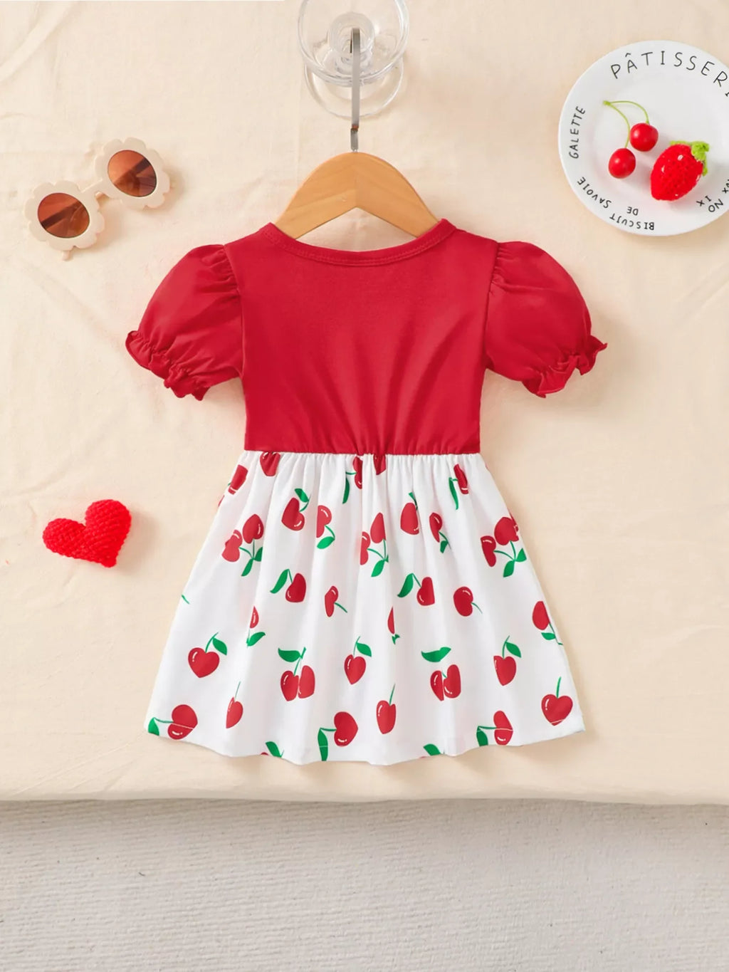 Children's Cherry Print Bow Decor Dress