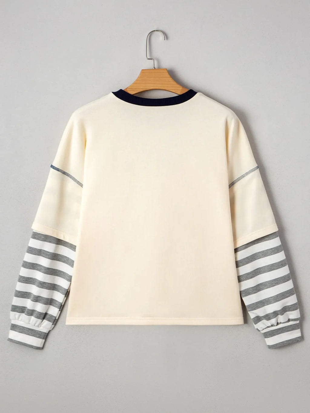 Striped Patchwork Long Sleeve Round Neck Two-in-one Top