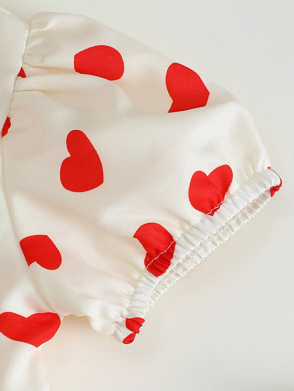 Children's Heart Print Puff Sleeve Dress with Bow