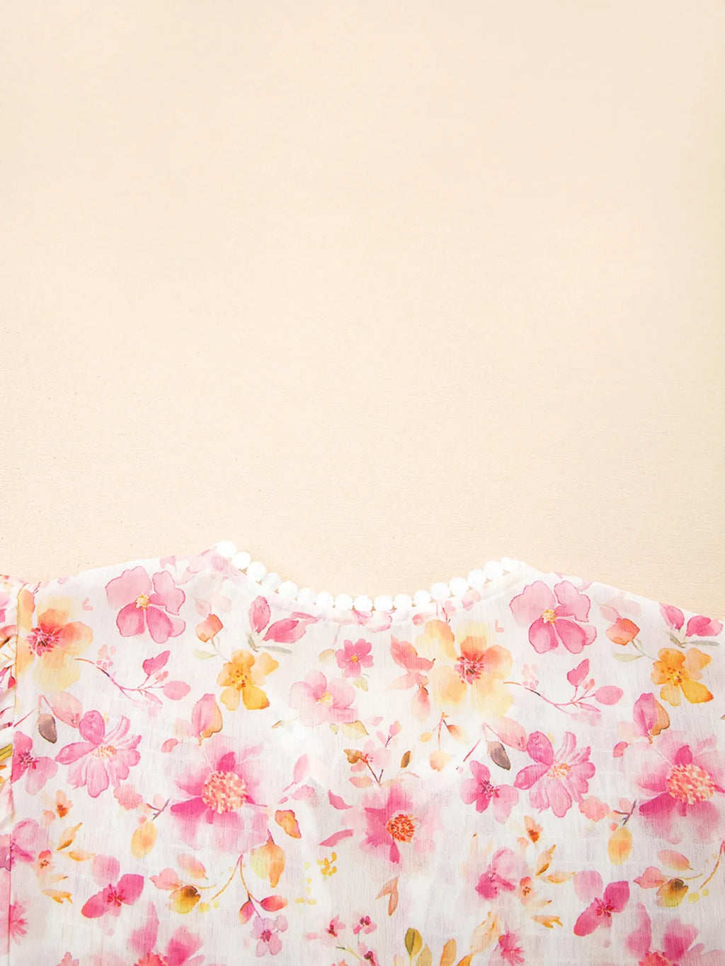 Floral Print Tassel Tie Smocked Puff Sleeve Blouse