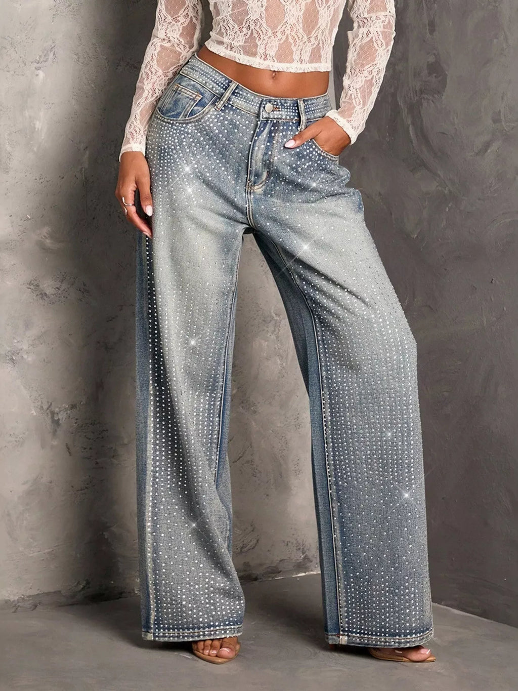 Rhinestone Wide-Leg Jeans