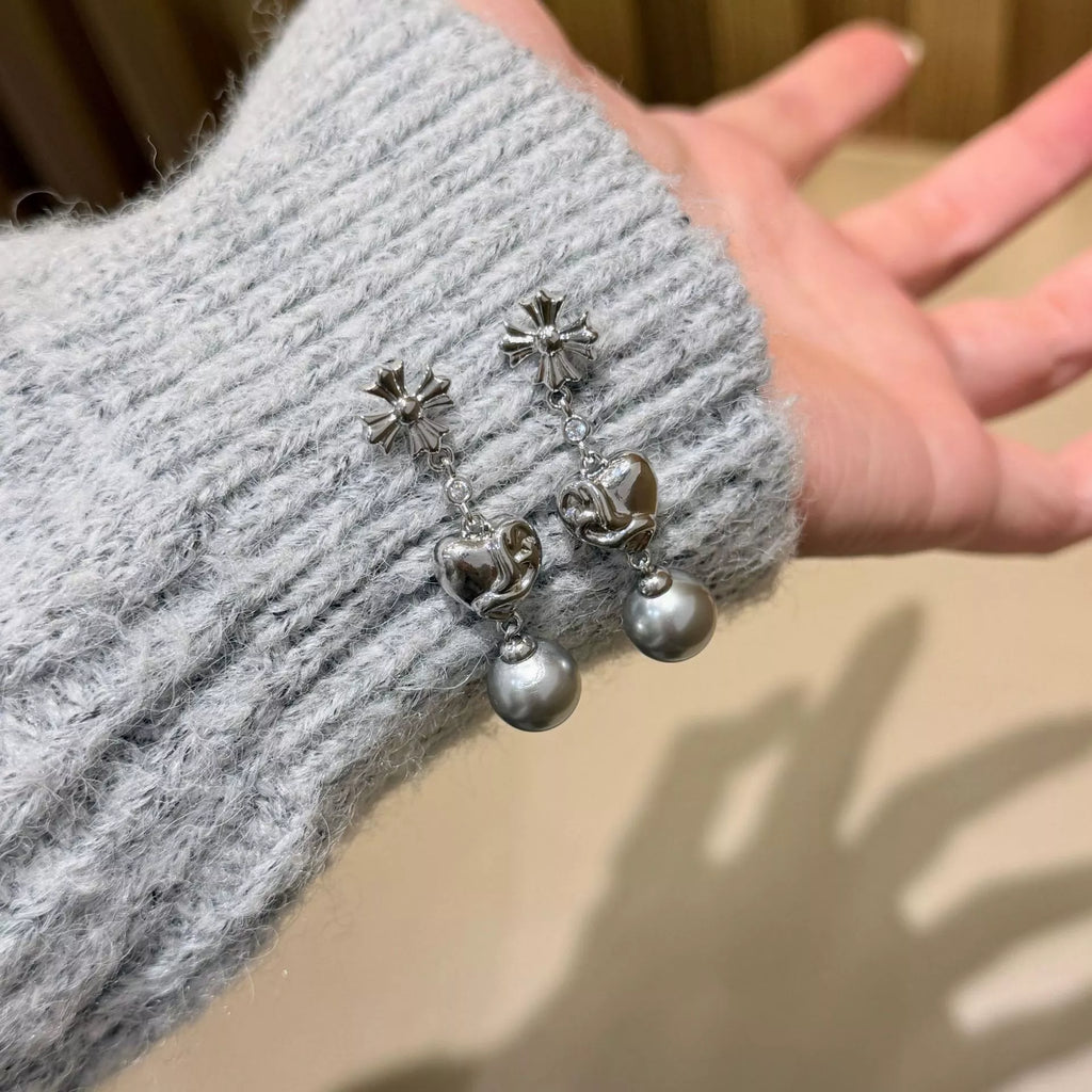 Pearl Heart Drop Earrings