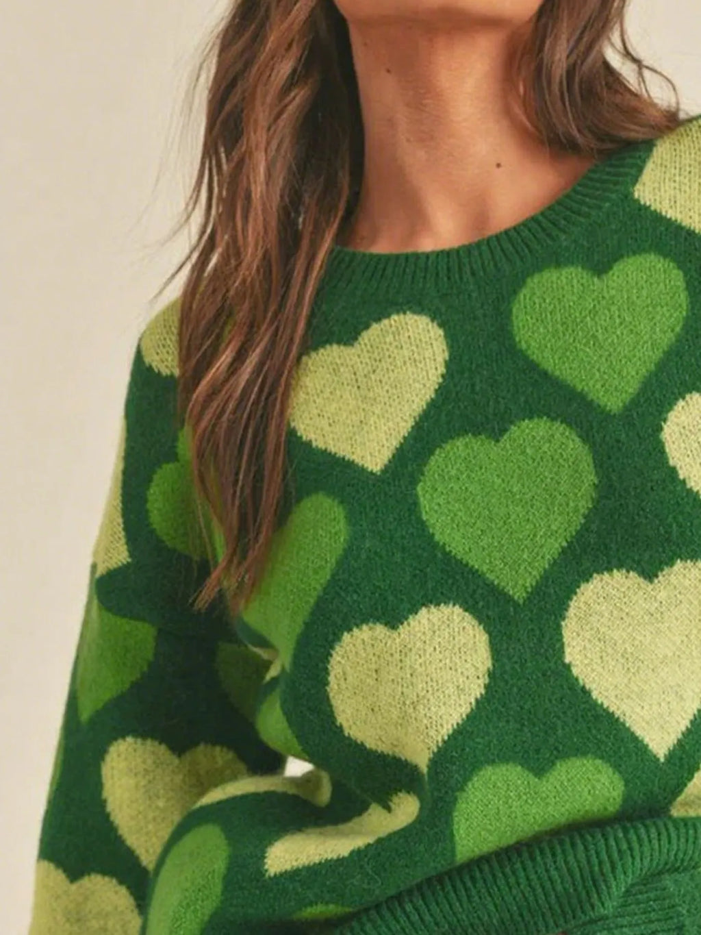 Heart Ribbed Hem Long Sleeve Sweater