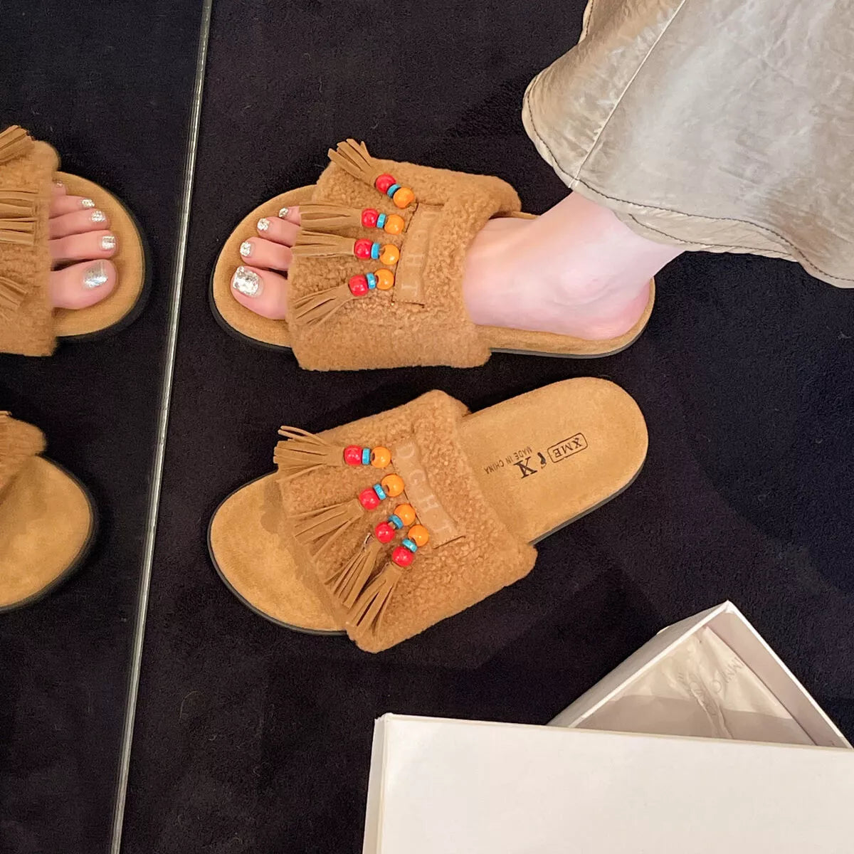 Tassel Open Toe Slippers