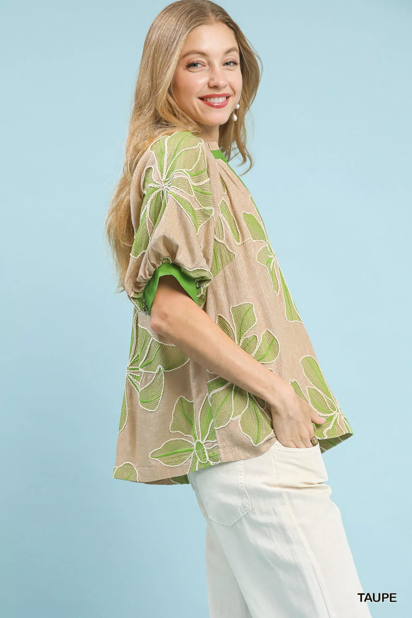 Umgee Embroidered V-Neck Short Sleeve Top