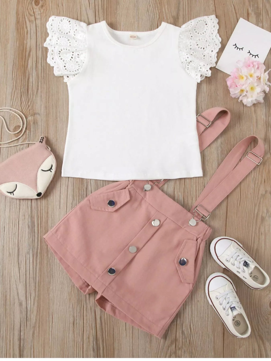 Children's Lace Sleeve Top & Suspender Skirt Set