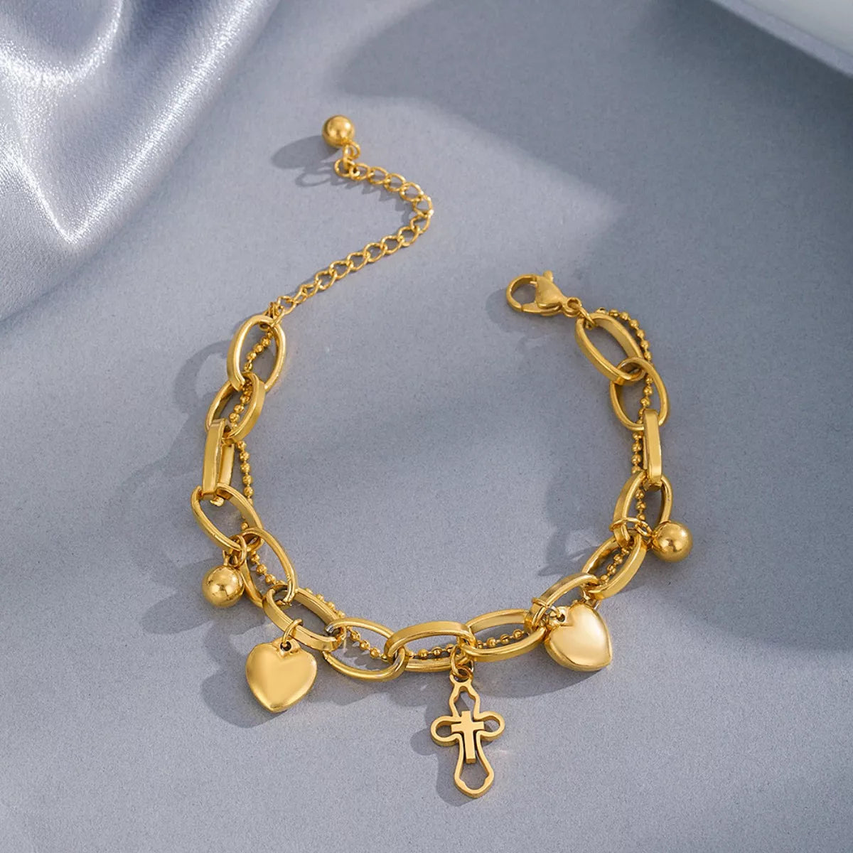 Cross and Heart Charm Bracelet