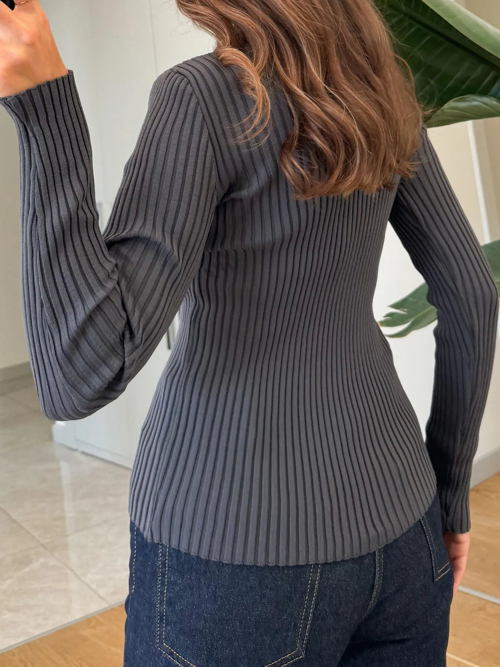 Ribbed Button-Front Long Sleeve Cardigan
