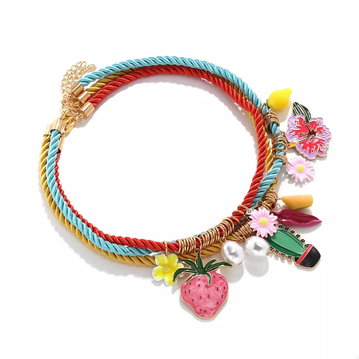 3 Piece Colorful Rope Charm Necklace