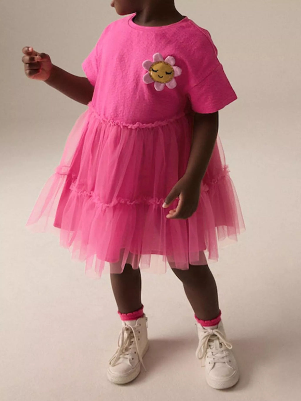 Children's Cute Flower Applique Tulle Layered Dress