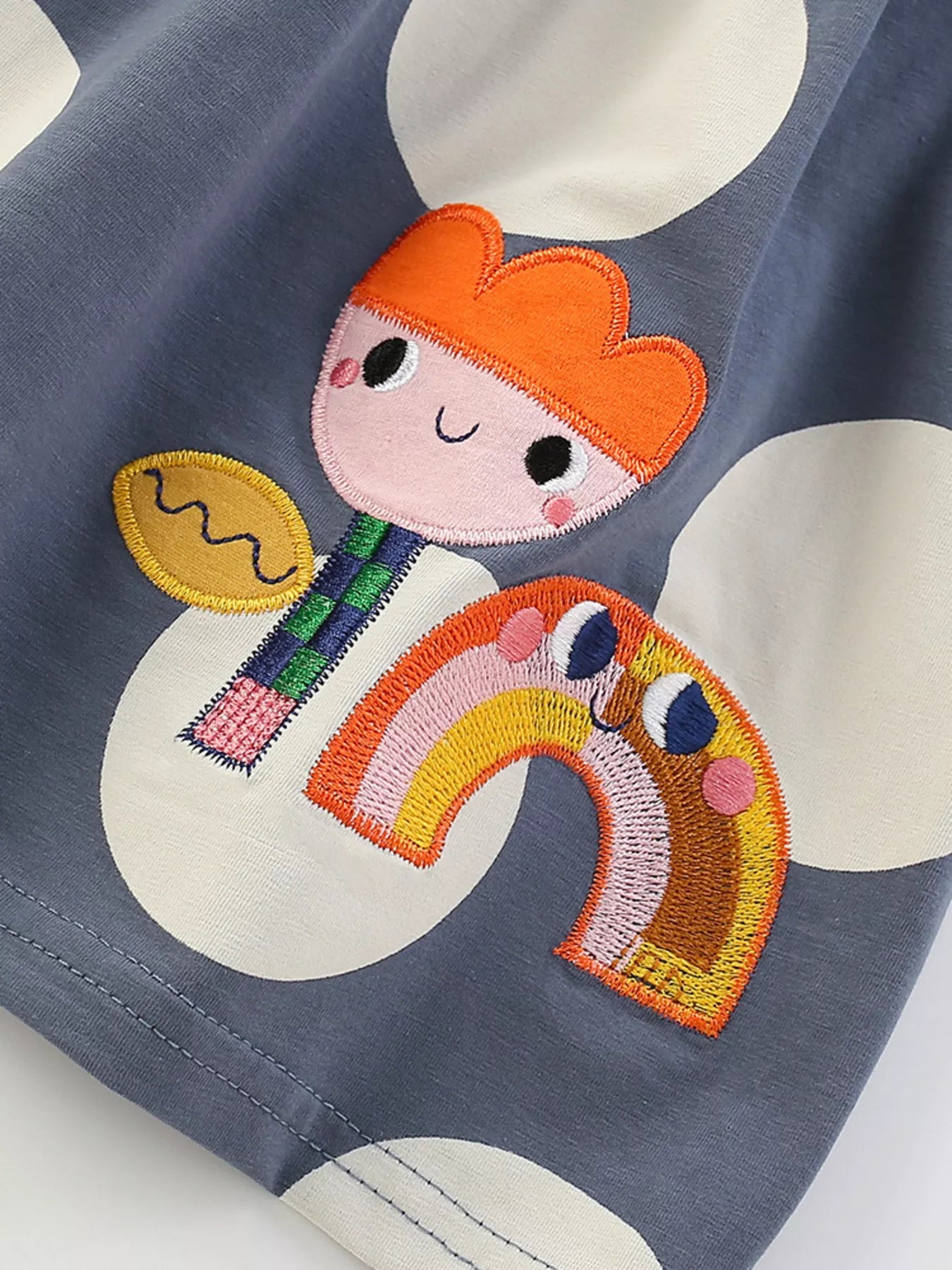 Children's Cute Cartoon Applique Polka Dot Dress