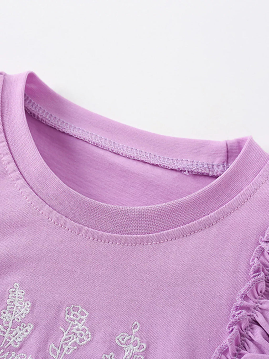 Children's Ruffled Embroidered Round Neck Tee