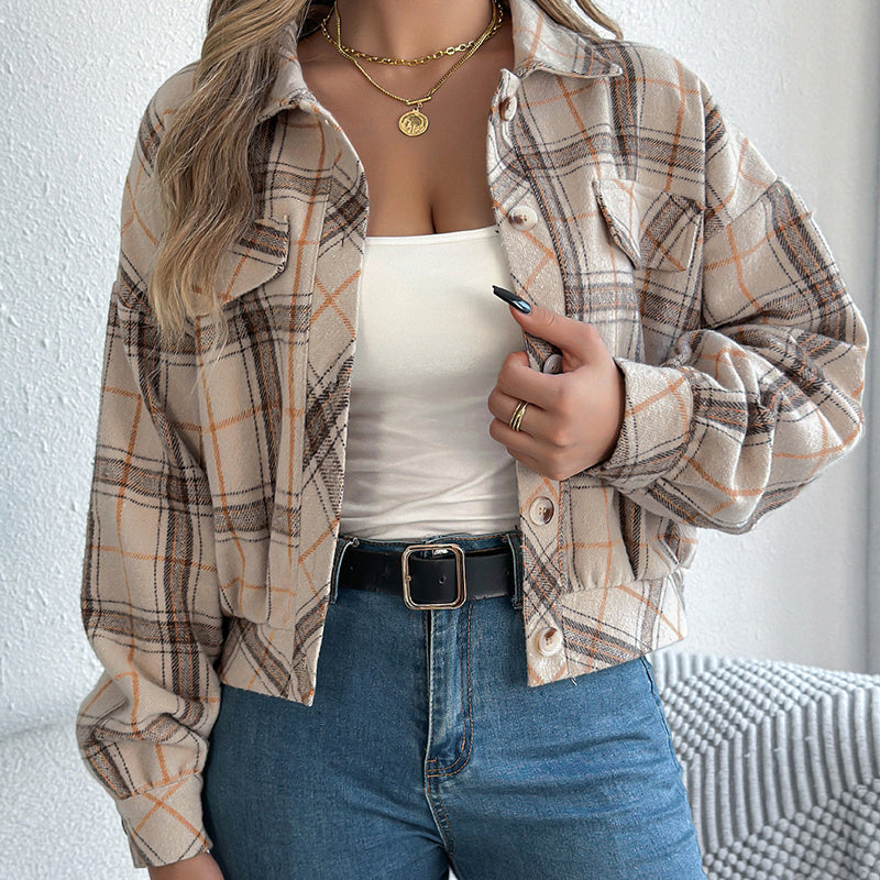 Plaid Shacket – Women’s Long-Sleeve Button-Down Shirt Jacket