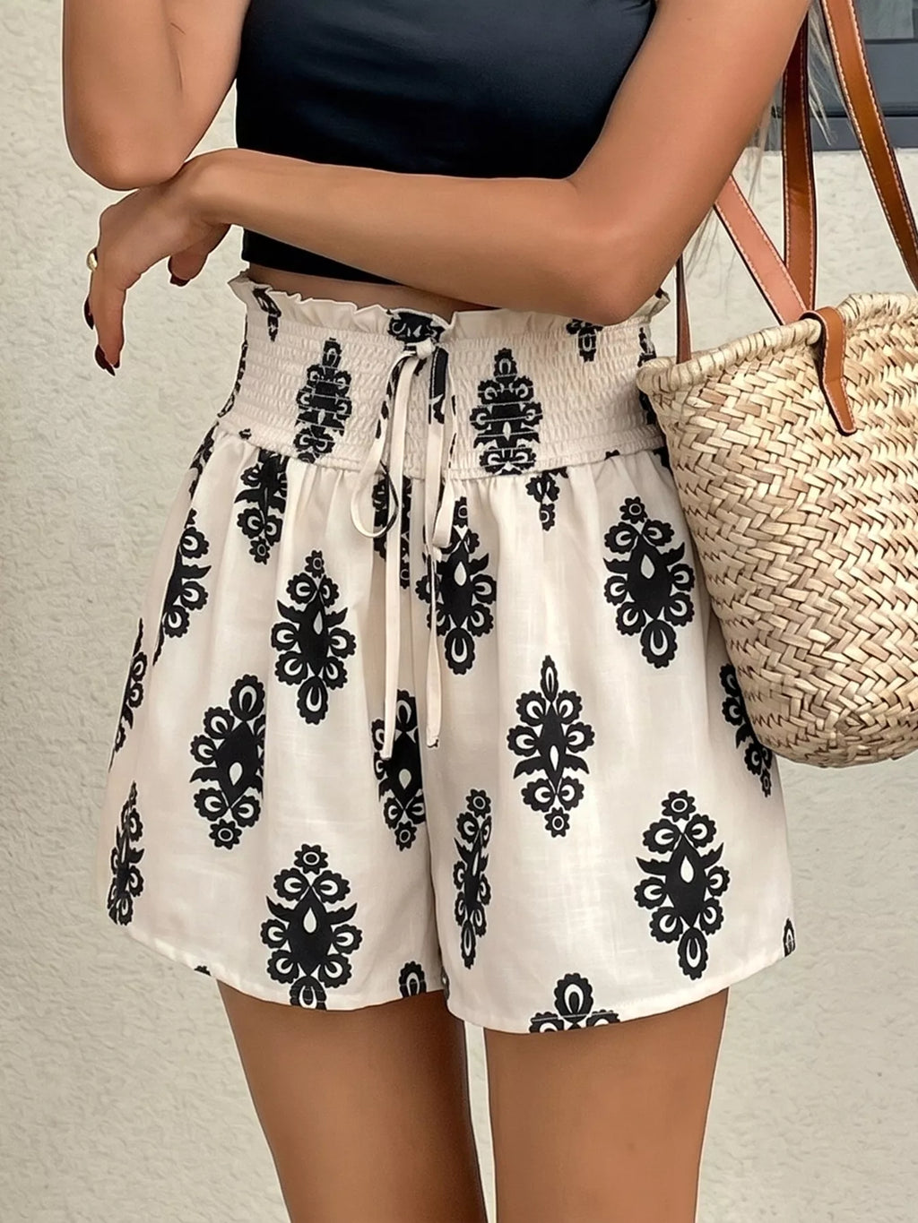 Smocked Waist Printed Shorts