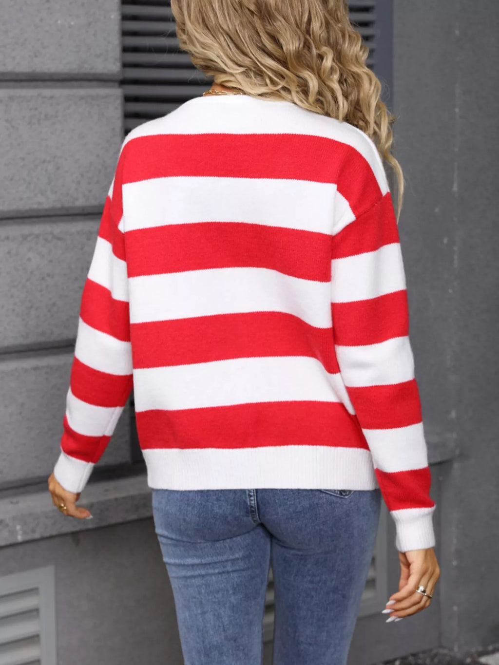 Valentine's Day Heart Pattern Striped Tie Front Cardigan
