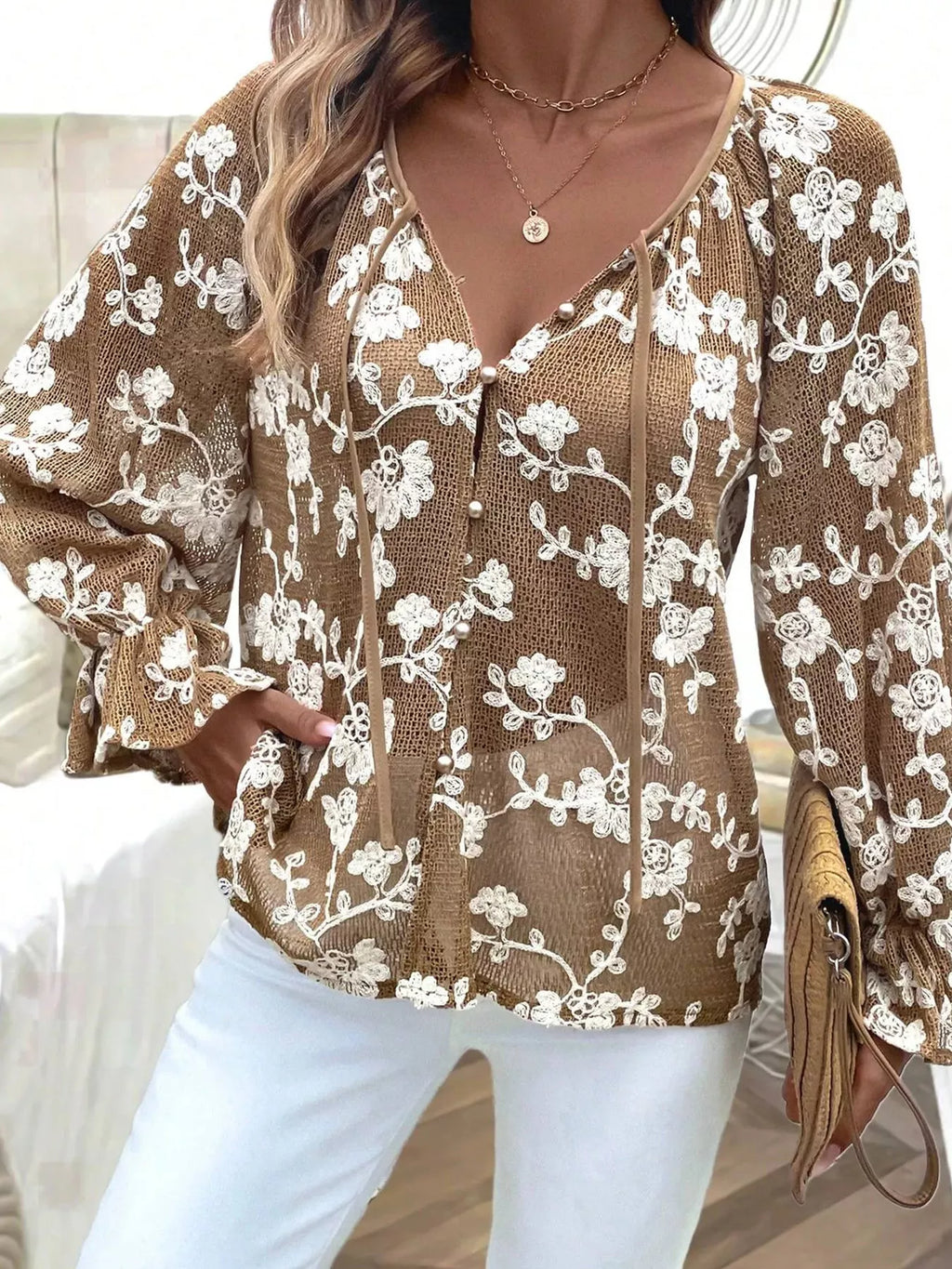 Floral Embroidered Long Sleeve Shirt
