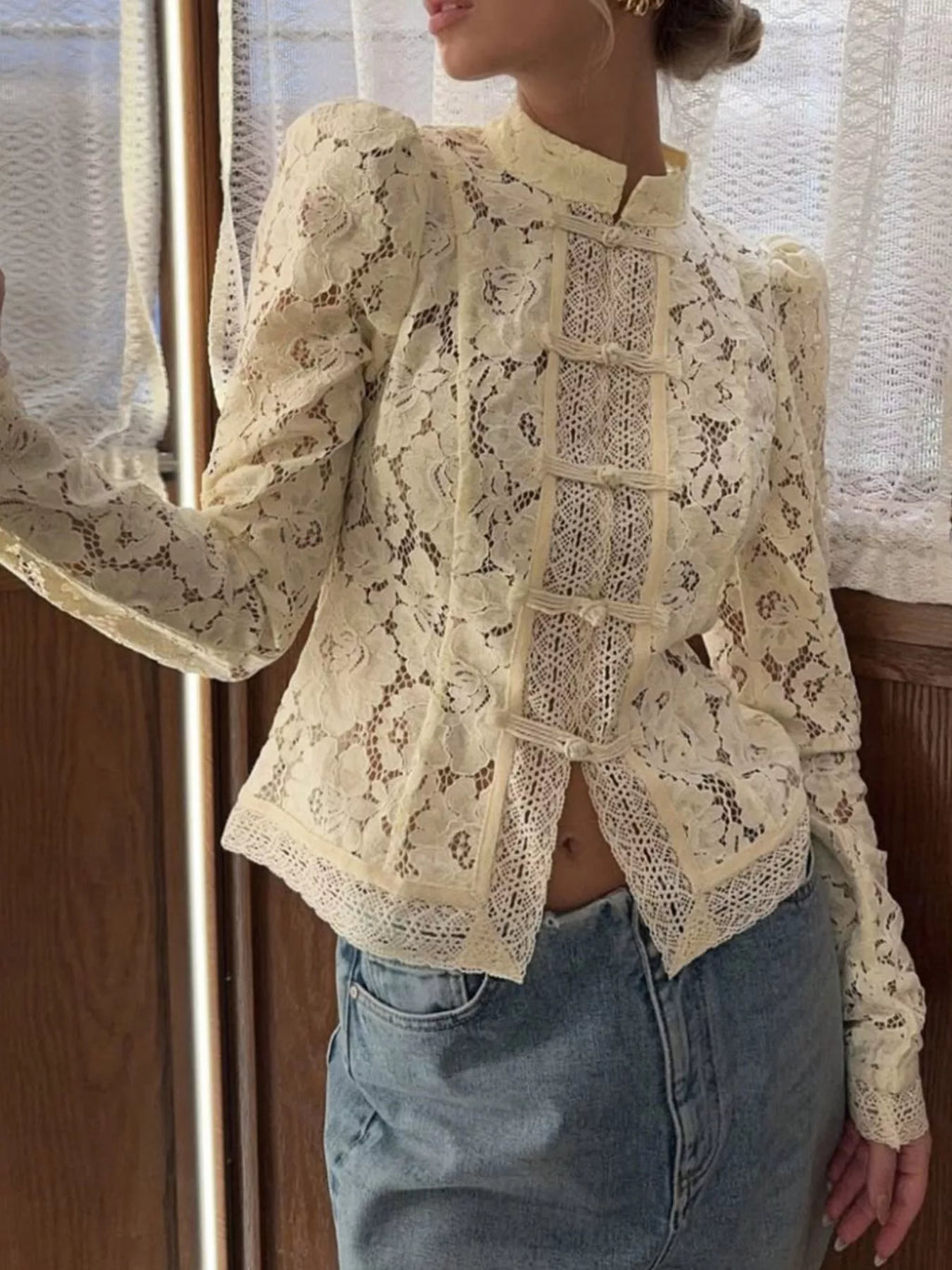 Lace Button-Up Shirt