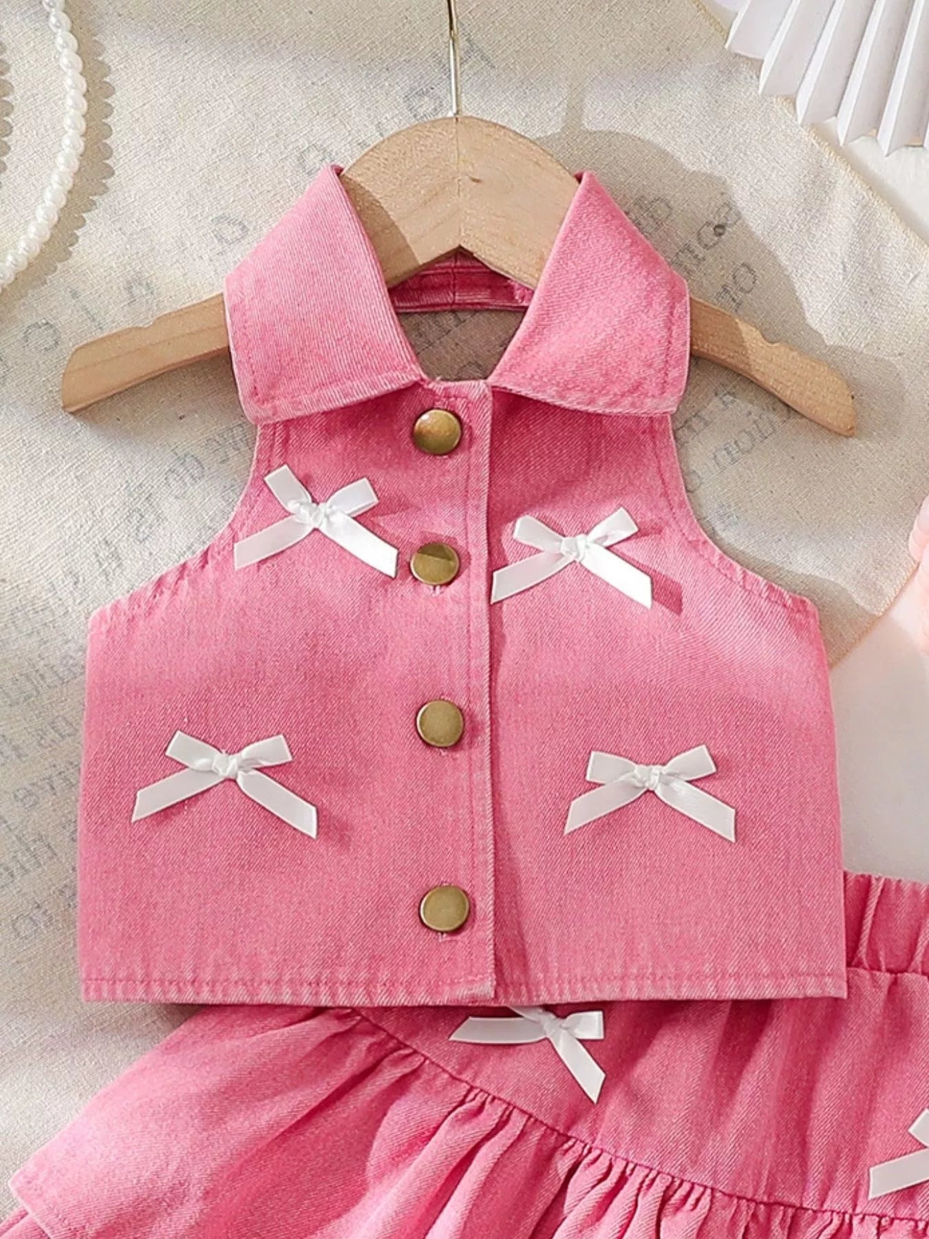 Children's Button UP Vest and Skirt Denim Set
