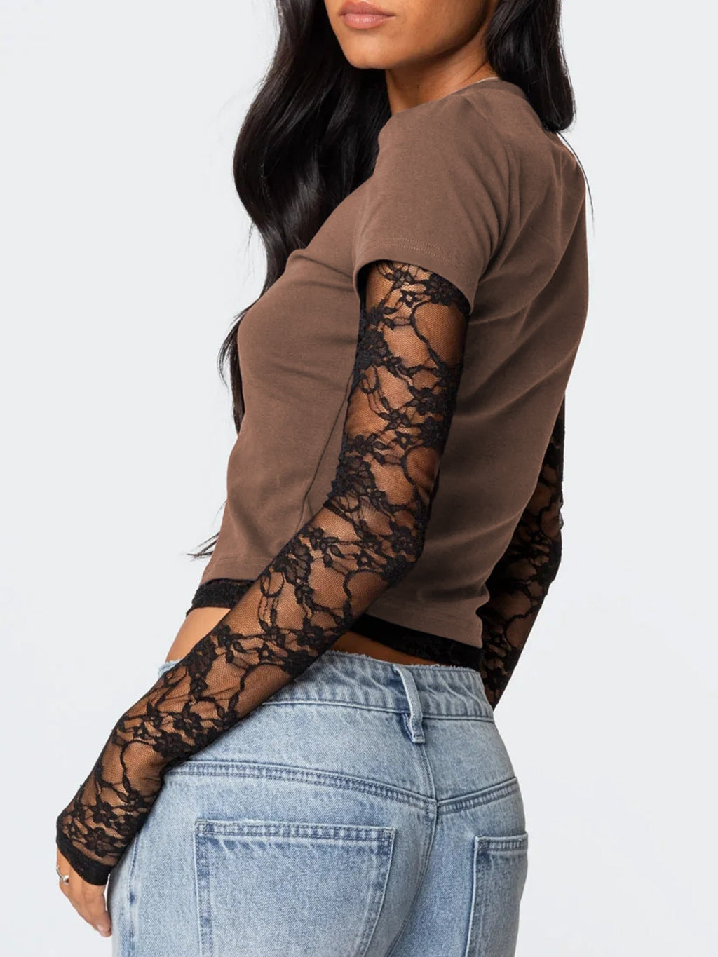 Lace Sleeve Fitted T-Shirt