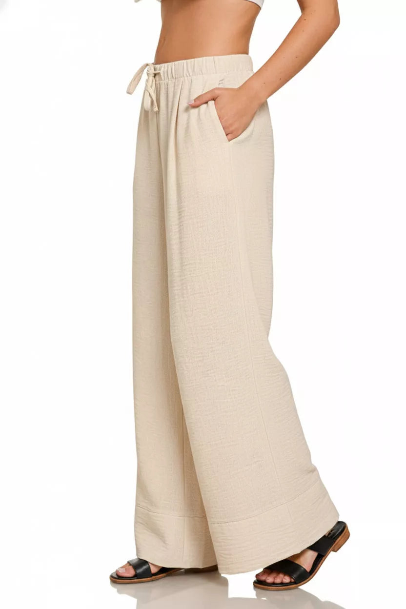 Zenana Woven Airflow Drawstring Pants