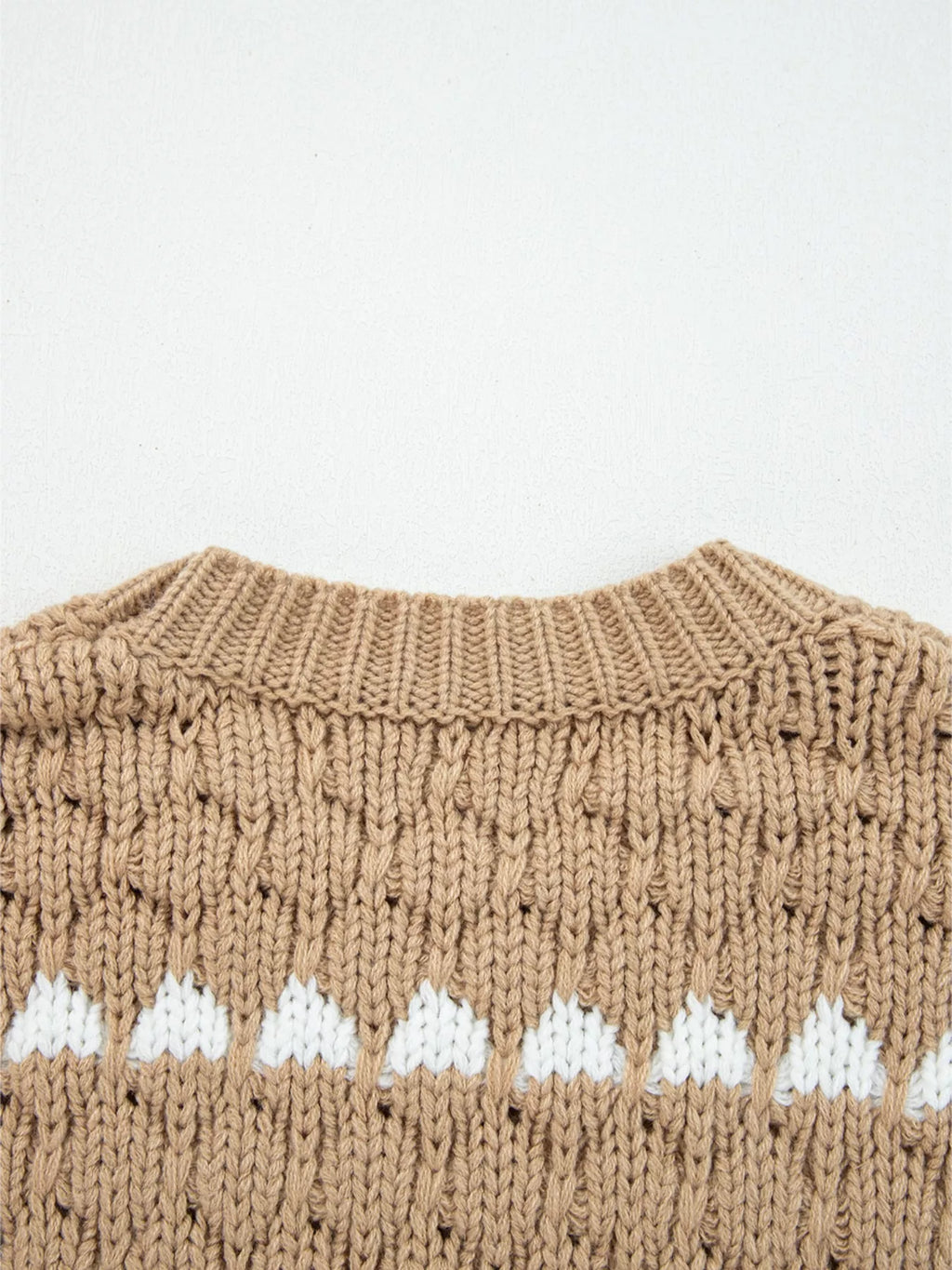 Contrast Detail Textured Knit Puff Sleeve Baggy Sweater