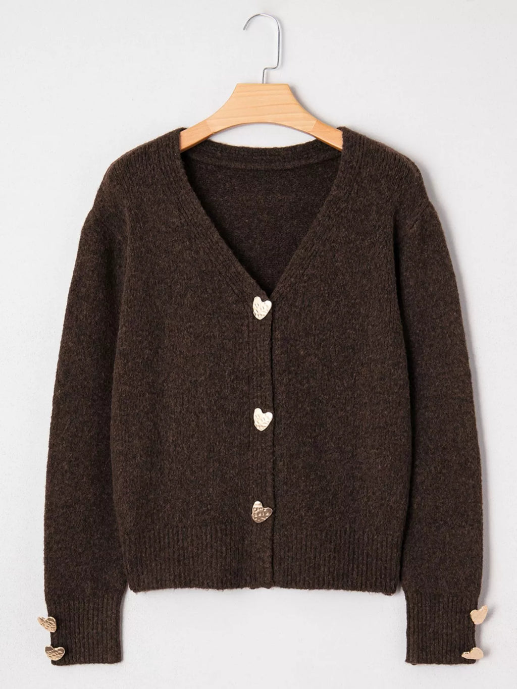 Heart Metal Button V Neck Cardigan Sweater