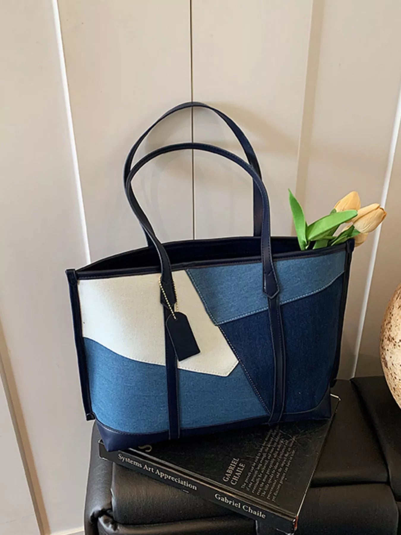 Color Block Denim Shoulder Bag