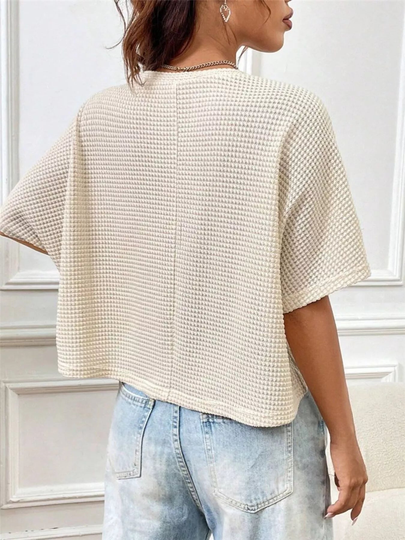 Waffle Knit Cropped T-Shirt