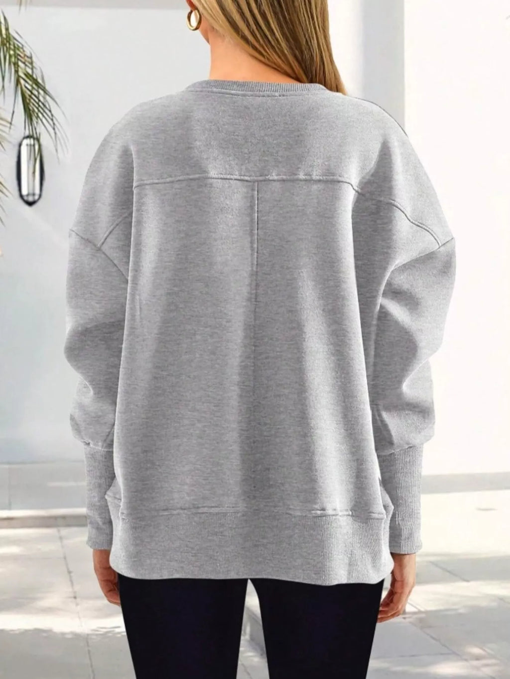 Slit Round Neck Dropped Shoulder Sweatshirt