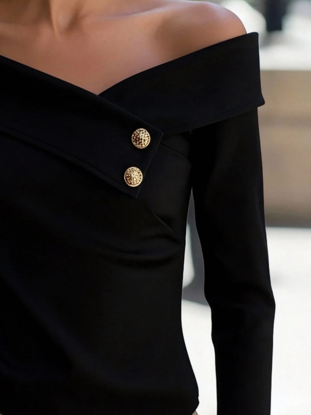 Off-Shoulder Button Decor Blouse