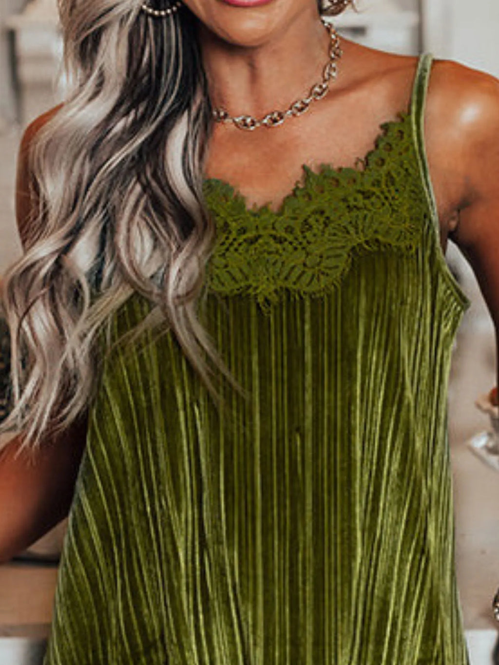 Lace Trim Pleated Cami