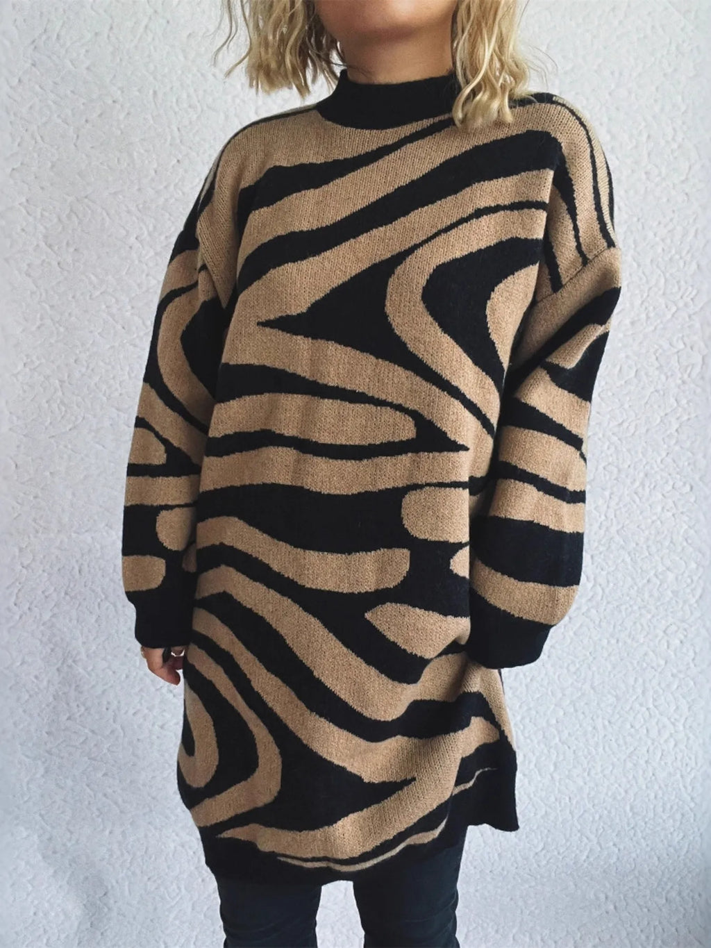 Oversized Zebra Print Long Sleeve Sweater