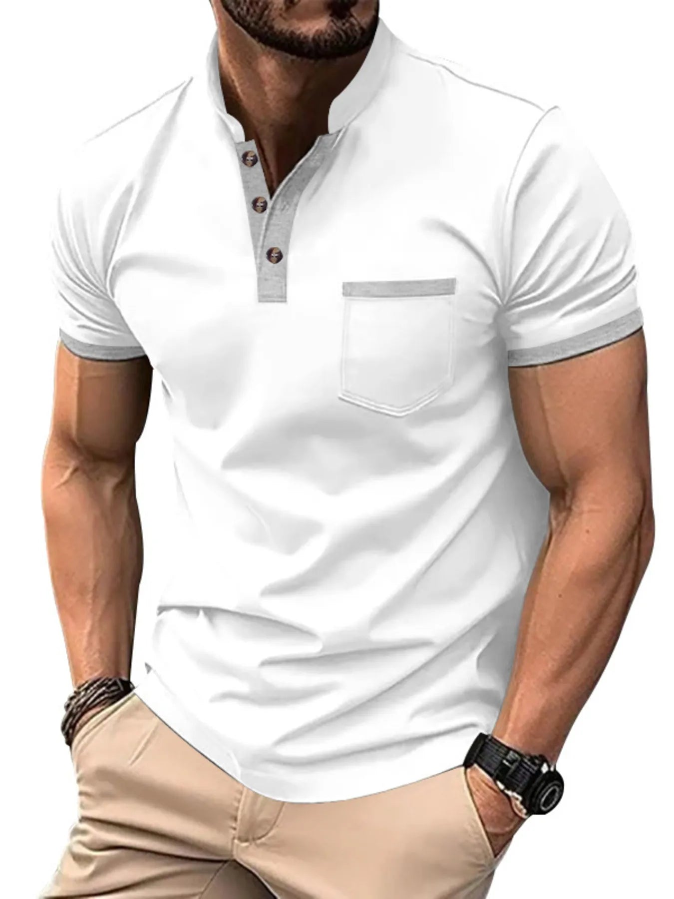 Men's Full Size Button Detail Short Sleeve Top Plus Size