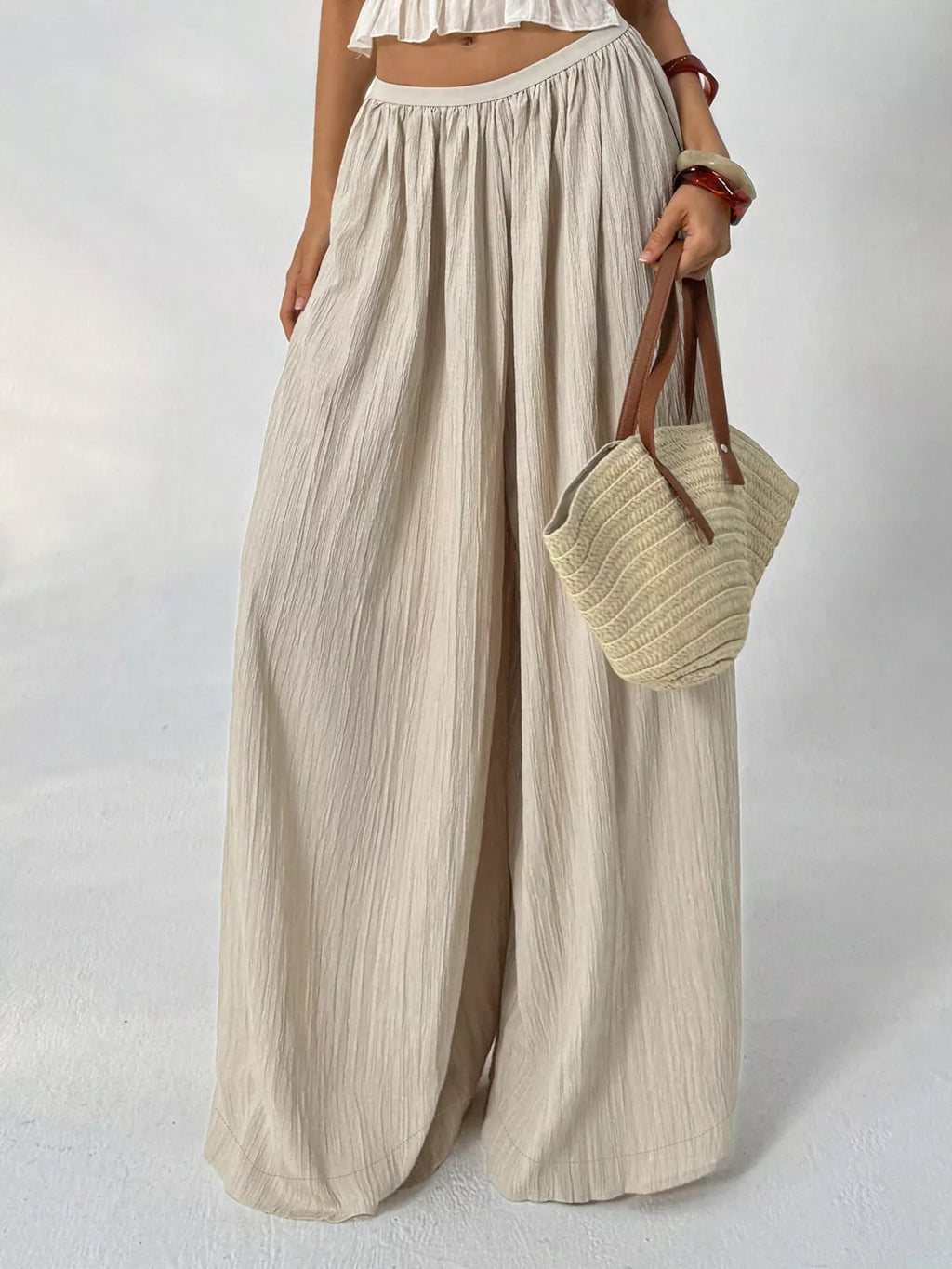 Wide-Leg Textured Pants