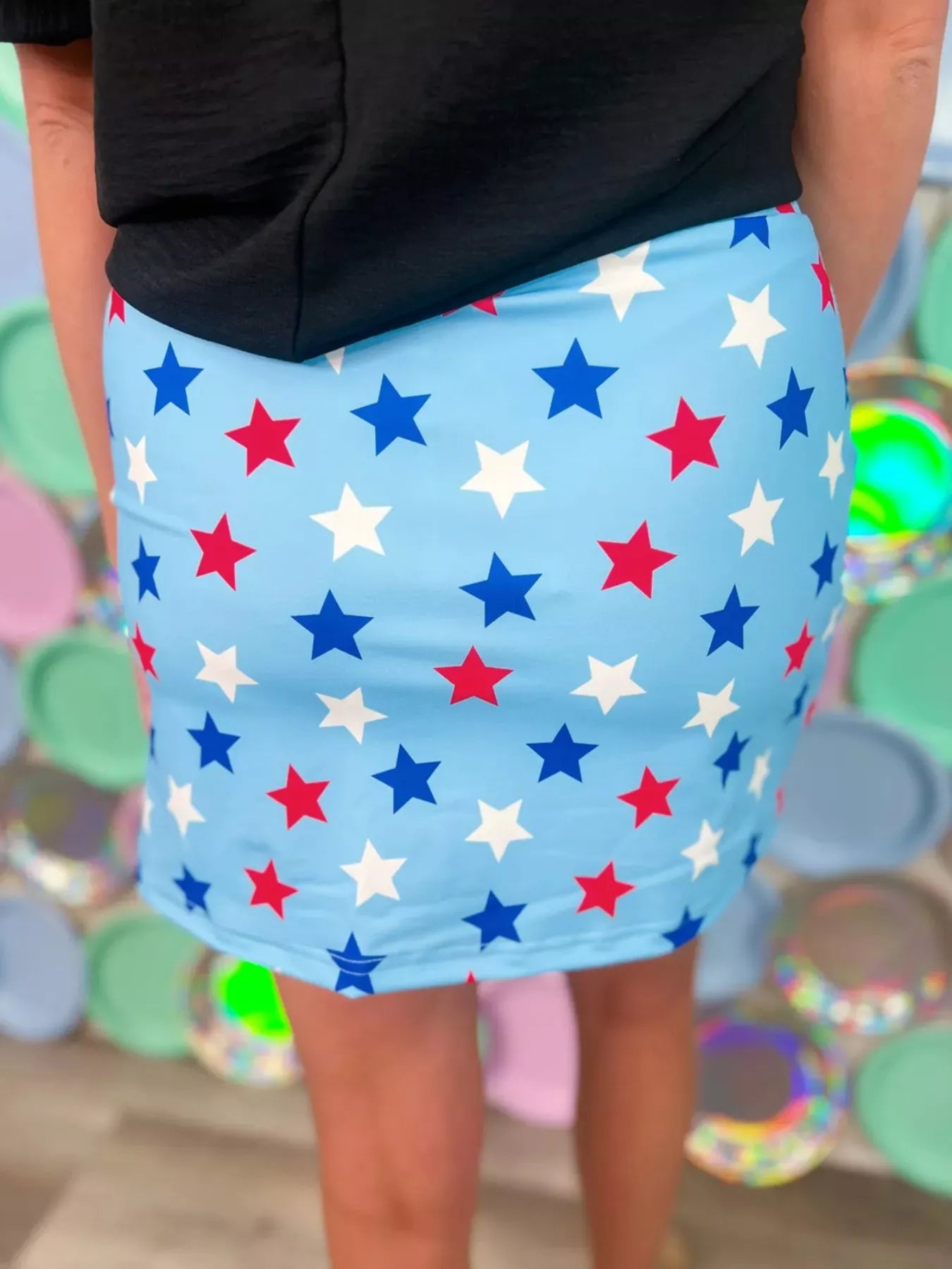 Patriotic Star Printed Beaded Drawstring Mini Skort