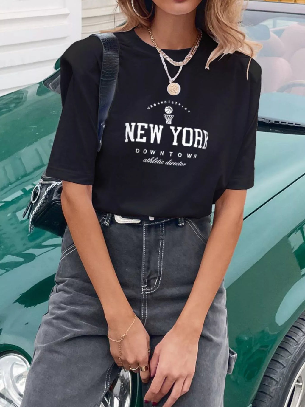 Letter Round Neck Half Sleeve T-Shirt