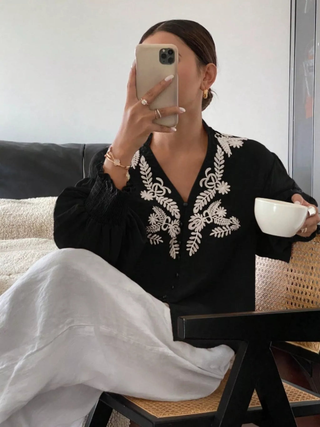 Embroidered Long Sleeve Blouse