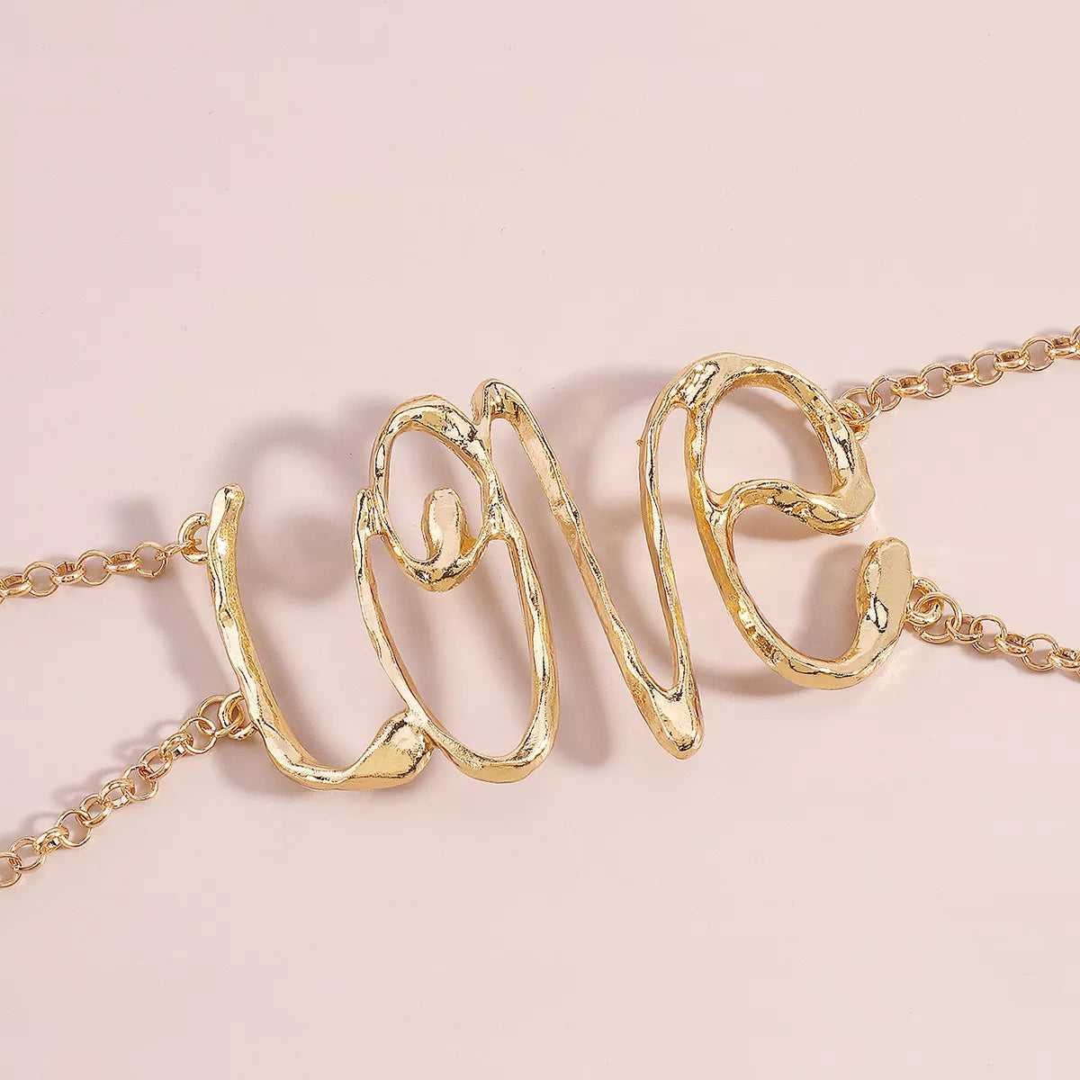 Gold Wire Love Script Statement Necklace