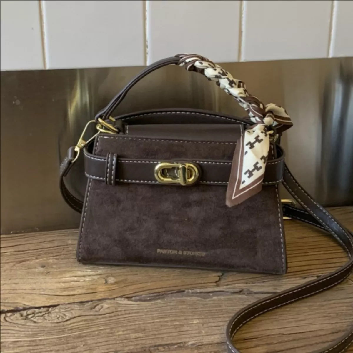 Suede Mini Crossbody Bag with Leather Strap