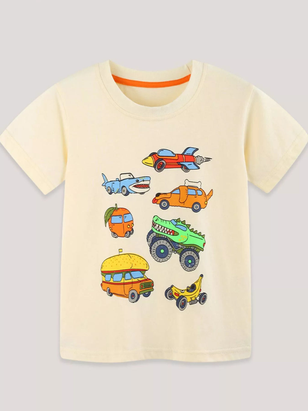 Children's Vehicle Print Crew Neck Short Sleeve T-Shirt