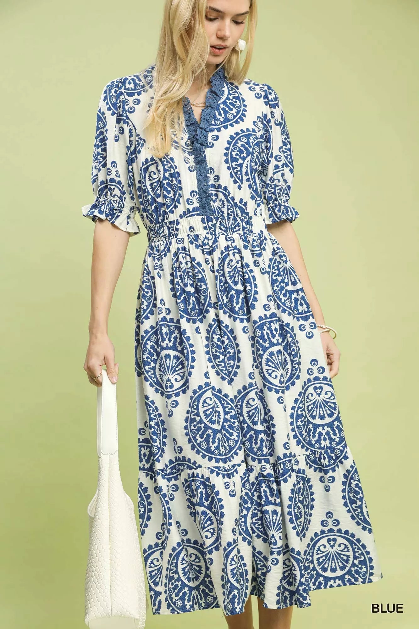 Umgee Paisley Smocked Waist Midi Dress