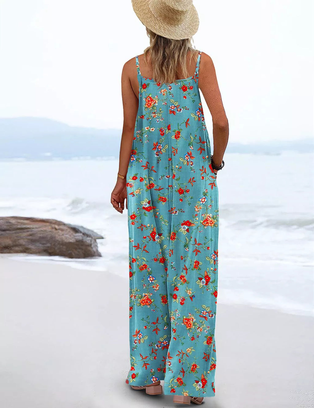 Full Size Floral Print Wide Leg Casual Jumpsuit Plus Size