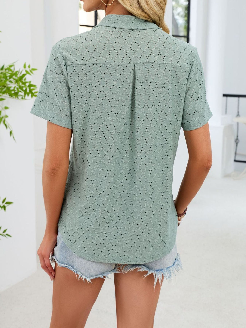 Eyelet Short Sleeve Blouse