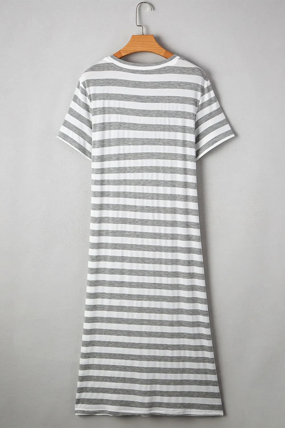 Casual Striped V-Neck Midi T-Shirt Dress